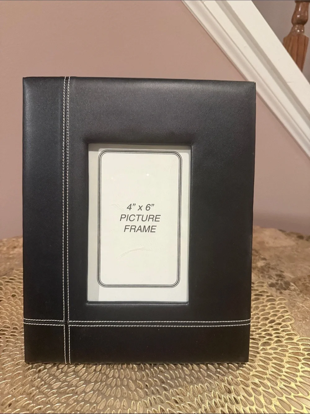 Black Leather 4x6 Picture Frame with White Stitching